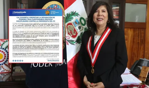 Janet Tello: Colegio de Abogados de Lima advierte sobre acoso político contra la presidenta del Poder Judicial