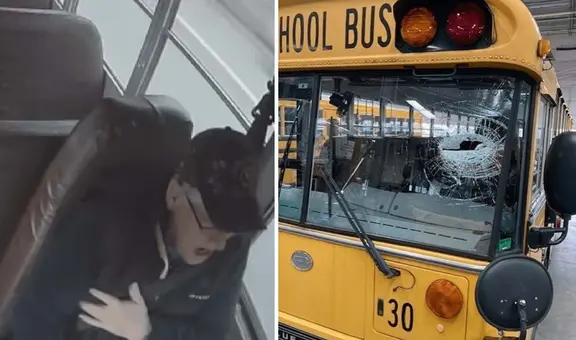 Conductor de autobús escolar sobrevive a impacto de barra de metal que atravesó su parabrisas y cayó en su pecho