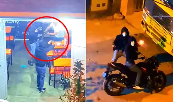 Cámaras captan asalto a mano armada en pizzería en Santa Anita: vecinos le tiran ladrillos para evitar huida