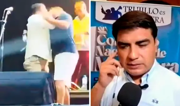 Alcalde de Trujillo abandona entrevista tras ser cuestionado por baile con animador: "No es un beso, mire bien"