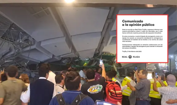 Real Plaza emite comunicado tras colapso de techo en su patio de comidas en Trujillo