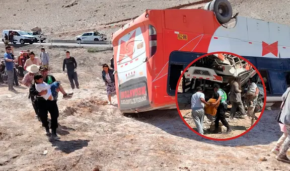 Bus con 50 pasajeros se despista en la Panamericana Sur en Arequipa: chofer saltó del vehículo antes de volcarse