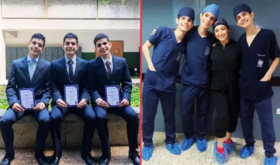 Hito histórico: trillizos se gradúan juntos como médicos cirujanos, y uno brilla con el puntaje más alto
