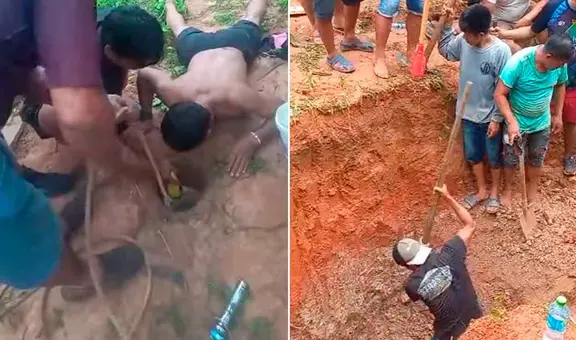 El difícil rescate de bebé de 1 año que cayó a pozo en Loreto: con palas y sogas los vecinos tratan de salvar a menor