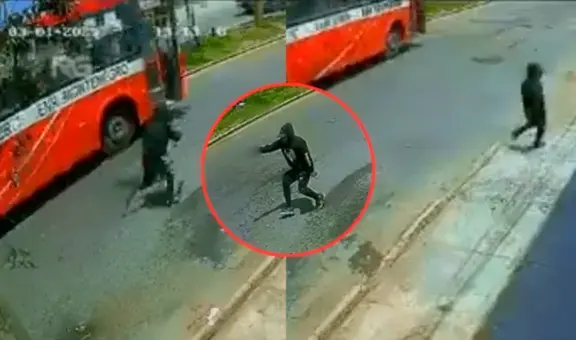 Extorsionadores atacan bus de ‘La 57’ lleno de pasajeros en San Juan de Lurigancho: cámaras captaron atentado