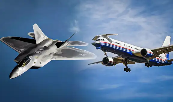 F-22 raptor, el avión militar más moderno del mundo, prueba sus actualizaciones en el Boeing 757