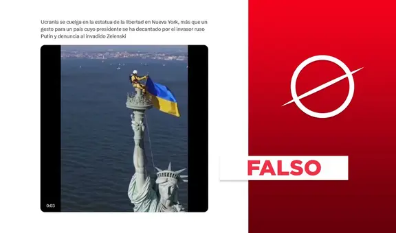 Video de la puesta de la bandera de Ucrania en la Estatua de la Libertad no es real