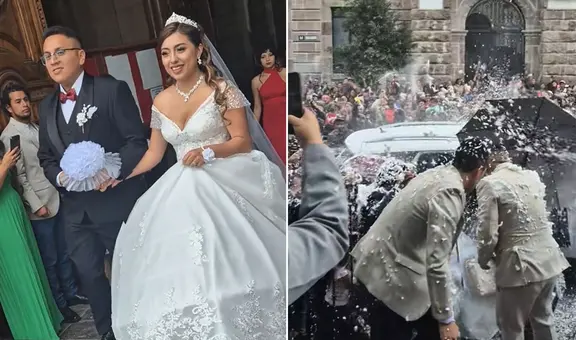 Novios celebraban su boda y terminaron empapados en espuma durante carnavales: "Ni la novia se salvó"