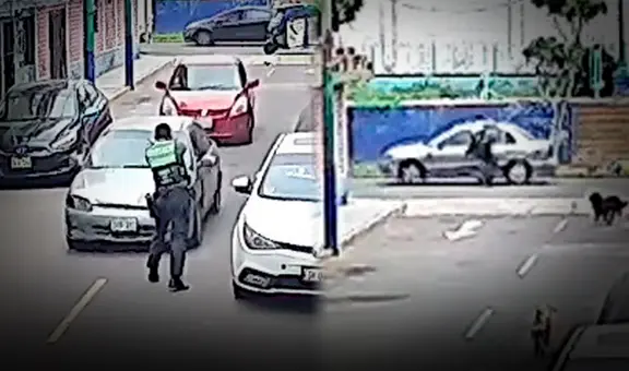 Chofer se lleva colgado a policía en operativo que terminó con disparos en Carmen de la Legua