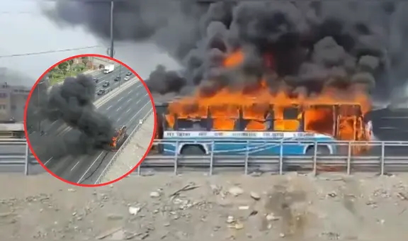 Bus de San Felipe Express se incendia en Vía de Evitamiento: cierran carril a la altura de El Agustino