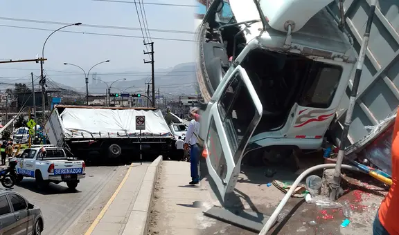 Furgón impacta contra poste y ocasiona aparatoso choque de camión en Villa María del Triunfo