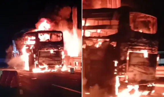 Impactantes imágenes: más de 40 pasajeros salvan de morir durante incendio de bus en antigua Panamericana Norte