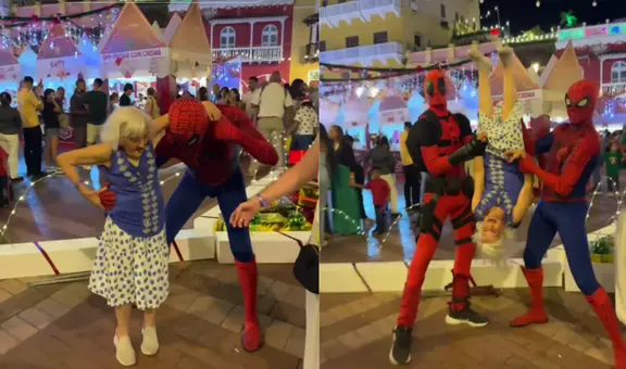 Adulta mayor se toma peculiar foto con superhéroes Spider-man y Deadpool y se vuelve viral: "La abuela Mery Wey"