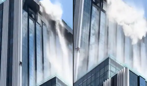 Trabajador quedó colgado en pleno terremoto de 7,7 mientras limpiaba ventanas de un edificio en Tailandia