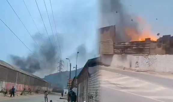 Fuerte incendio consume fábrica frente al mercado Chacra en Lurigancho-Chosica