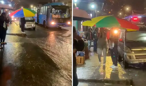 Joven usa enorme sombrilla de playa para proteger a su hermana de la lluvia: "¿No había una más pequeña?"