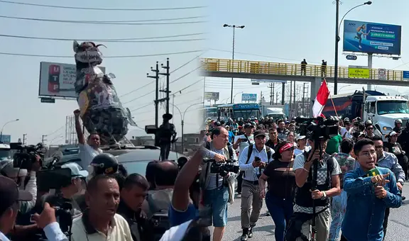 Con gritos y empujones: transportistas se enfrentan a la PNP durante paro en la Panamericana Norte