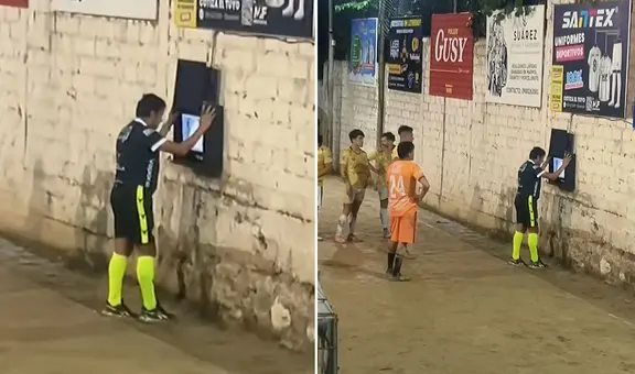 Árbitro de pichanga causa sorpresa al acercarse a pantalla para revisar falta: "Sin pasto, pero con VAR"