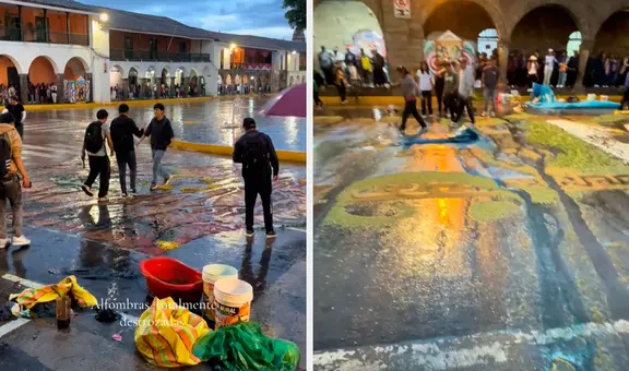 Lluvia torrencial en Ayacucho arrasa con alfombras florales de Semana Santa y sorprende a turistas