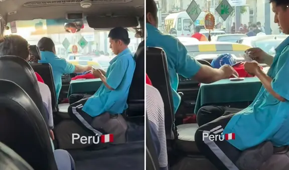 Chofer y cobrador de combi se las ingenian para jugar cartas en medio del fuerte tráfico en Lima: "Apostando el sueldo"