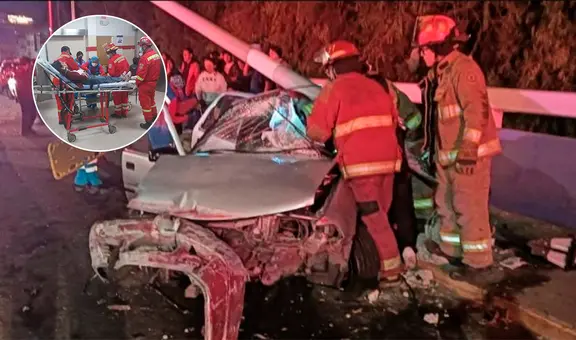 Arequipa: cinco universitarios quedan en estado crítico tras chocar automóvil contra un poste