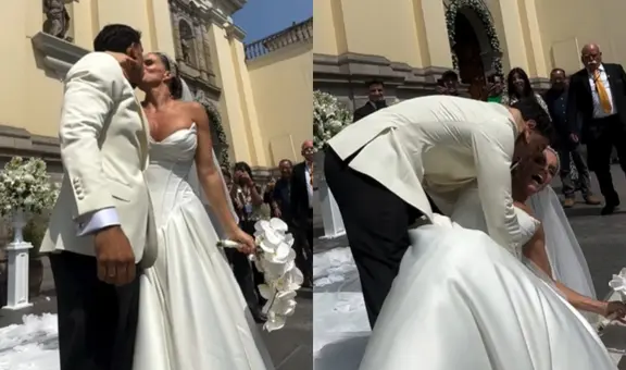 De la emoción al susto: Said Palao casi deja caer a Alejandra Baigorria en su primer día de casados