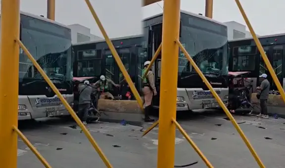 Mototaxi termina destruida tras fuerte choque con bus del Metropolitano cerca de estación Caquetá