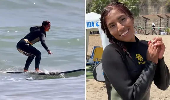 Tiktoker boliviana visitó playa de Lima y en una hora aprendió a surfear: “¿Nos pueden ceder un cantito?”
