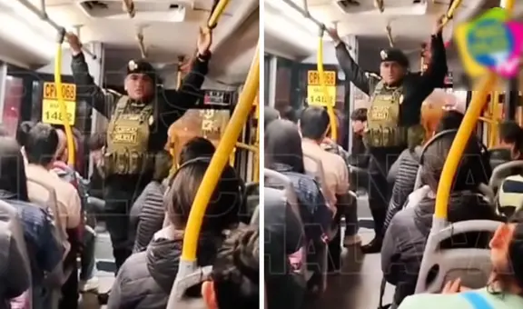 Dos agentes de la PNP abordan bus y explican que resguardarán el viaje: “Queremos que lleguen con tranquilidad”