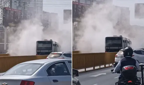 Bus del Metropolitano con pasajeros a bordo se recalienta y despide humo en la estación Balta en Barranco