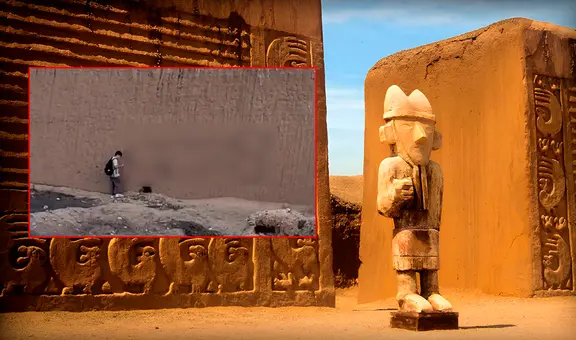 ¡Atentado contra el patrimonio! captan a joven realizando pintas obscenas en Chan Chan