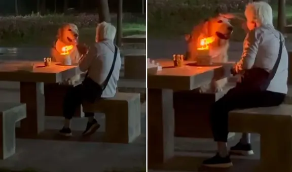 Mujer es captada celebrándole el cumpleaños a su perro en el parque: "Solo tiene ojos para ella"