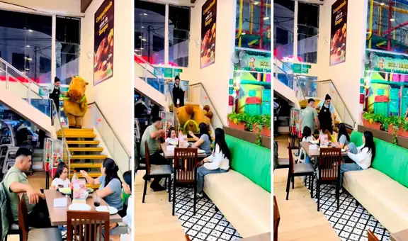 Se disfraza de capibara para divertir a niños en restaurante y se cae bajando las escaleras: "Mi primera chamba"