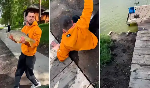 Joven intenta presumir pez que acababa de atrapar: sin querer resbala y lo termina devolviendo al río