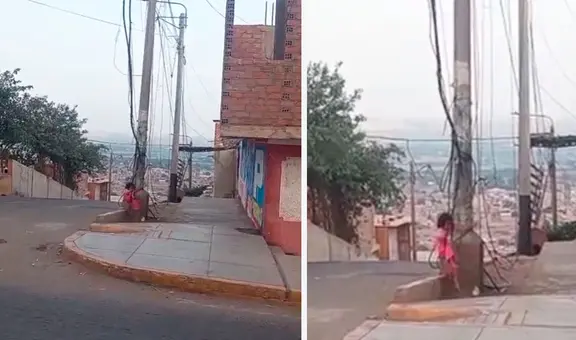 Niña peruana desata pánico al usar cables caídos de poste como columpio: “Debieron llamar a los padres”