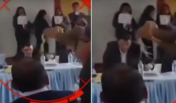 Junín: ciudadano arroja balde de orina a alcalde distrital durante audiencia pública por mala gestión