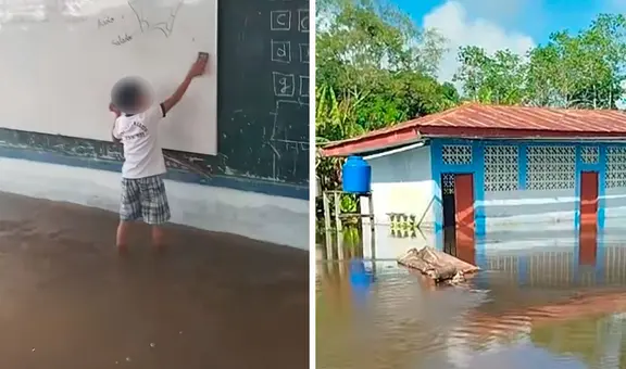 Video de niño borrando la pizarra en su aula inundada por lluvias en Loreto genera indignación en redes