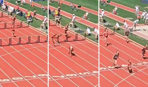 Atleta gana carrera de vallas pese a caerse al final: se volvió viral por cruzar la meta rodando