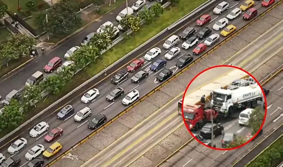 Caos vehicular en Vía Expresa tras accidente con cisterna de Emape: decenas de autos detenidos