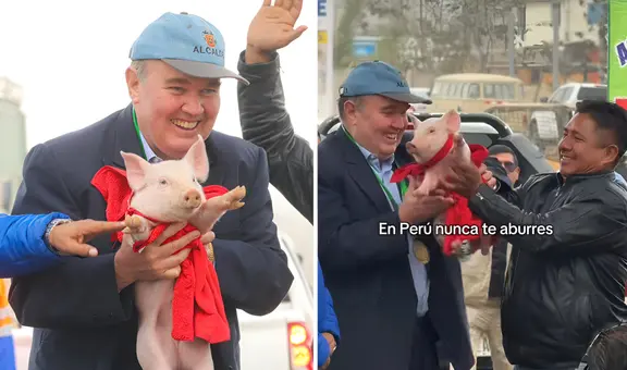 Vecino de Ate le regaló un chanchito al alcalde Rafael López Aliaga y usuarios bromean: "Porky y Porkisito"