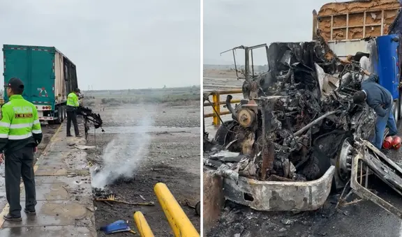 Dos choferes sobreviven de milagro luego de que dos tráileres se incendiaran en la Panamericana Norte