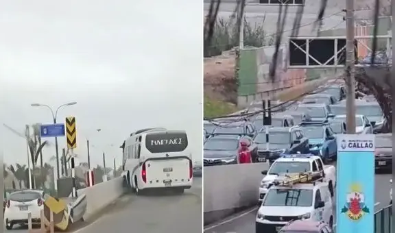 Bus turístico choca en ingreso al aeropuerto Jorge Chávez, en la av. Morales Duárez