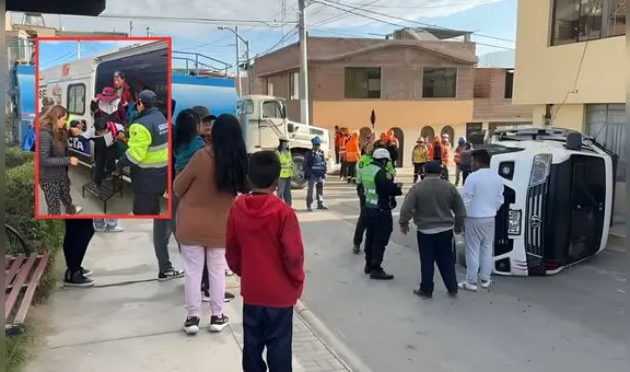 Escolares se salvan de morir luego de que auto "colectivero" se volcara contra cisterna en Arequipa