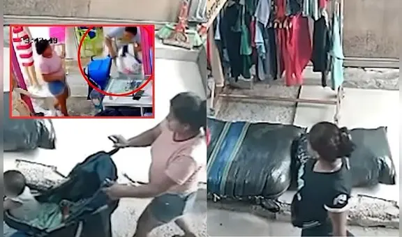 Cámaras captan a mujeres robando prendas de US$500 con bebé en coche en Tumbes