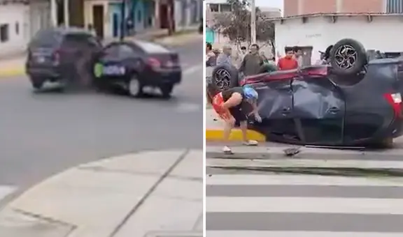 Mujer en silla de ruedas salva de morir aplastada tras quedar en medio de violento choque de autos en Trujillo