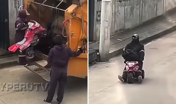 Captan a trabajador en Piura jugando con carrito que encontró en la basura y conmueve en redes: "Tiene a su niño interior"