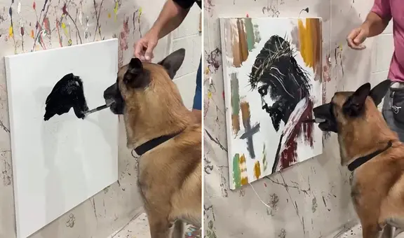 ¡No es IA! Perrito causa furor en redes tras 'pintar' a Jesucristo y la Virgen María: "Firulais Picasso"