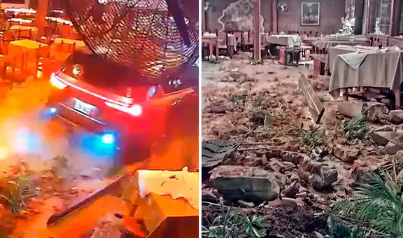 Cámaras captan instante en que camioneta destroza restaurante 'El Charrúa' y atropella comensales en La Molina