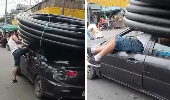 Taxista peruano genera polémica por cargar voluminosa manguera en auto y recibe duras críticas: “Irresponsabilidad total”