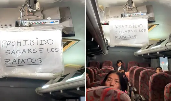 Pasajeros encuentran curioso mensaje dentro de un bus interprovincial y desata risas: “Prohibido sacarse los zapatos”